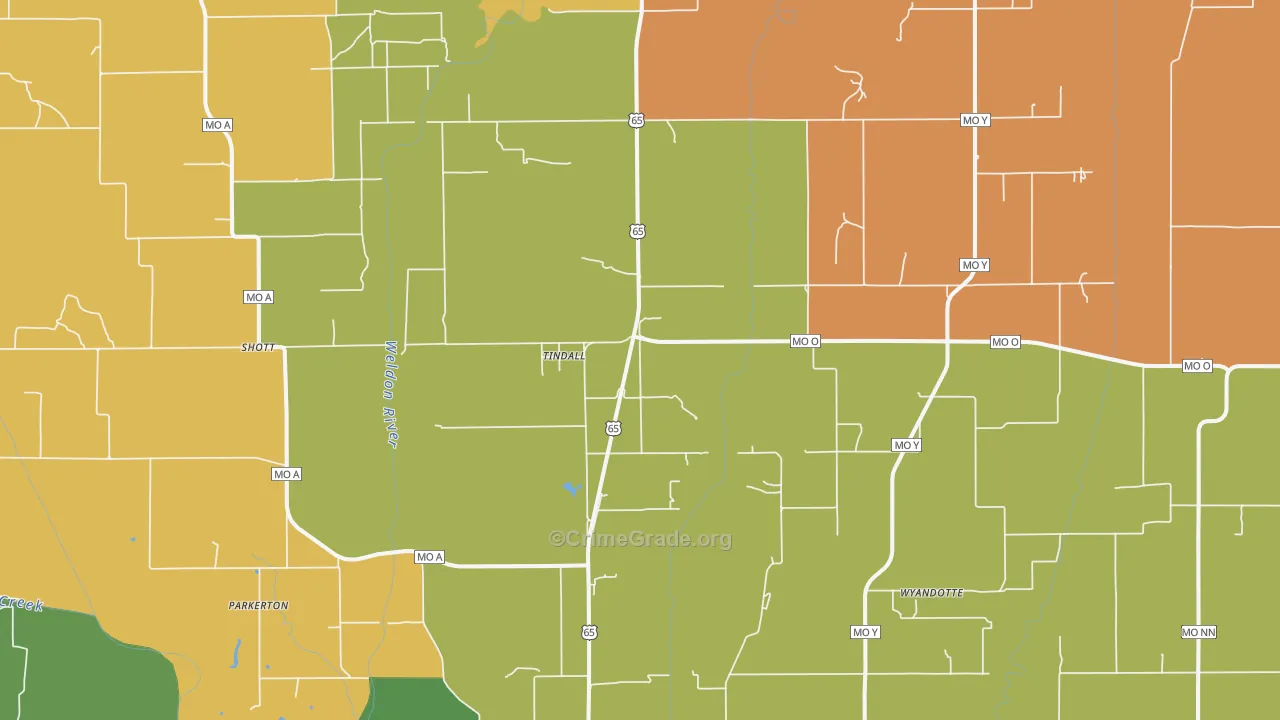 Tindall, MO Map of Robbery Rates