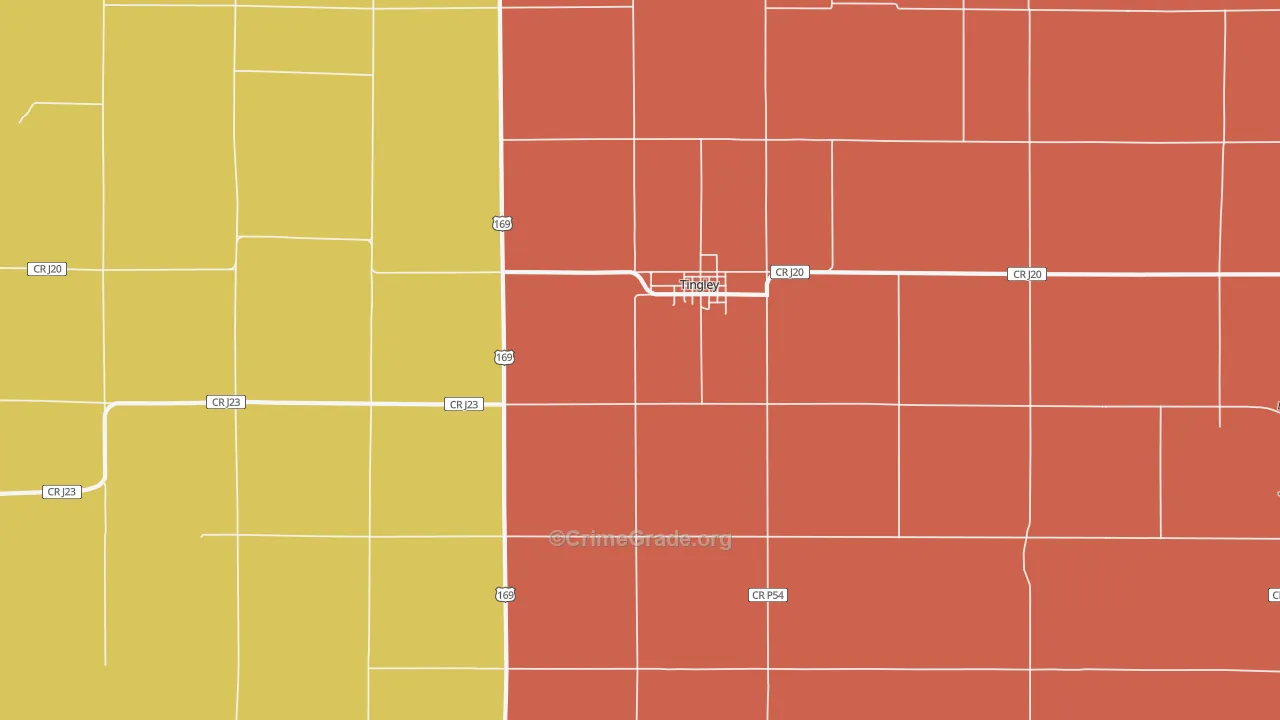 Tingley, IA Map of Robbery Rates