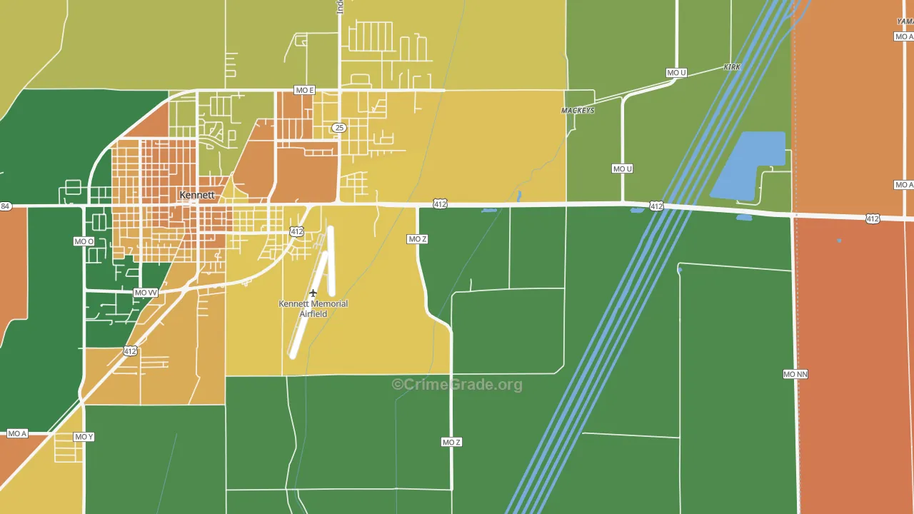 Tinkerville, MO Map of Robbery Rates