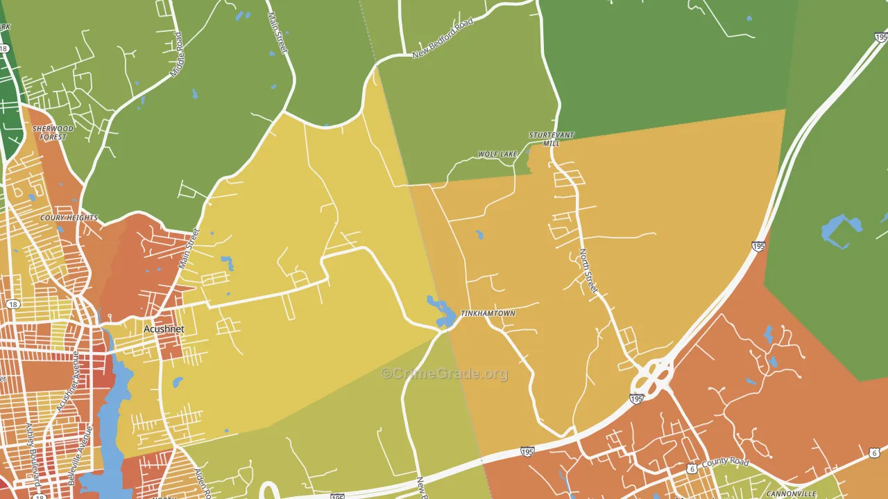 Tinkhamtown, MA Map of Robbery Rates