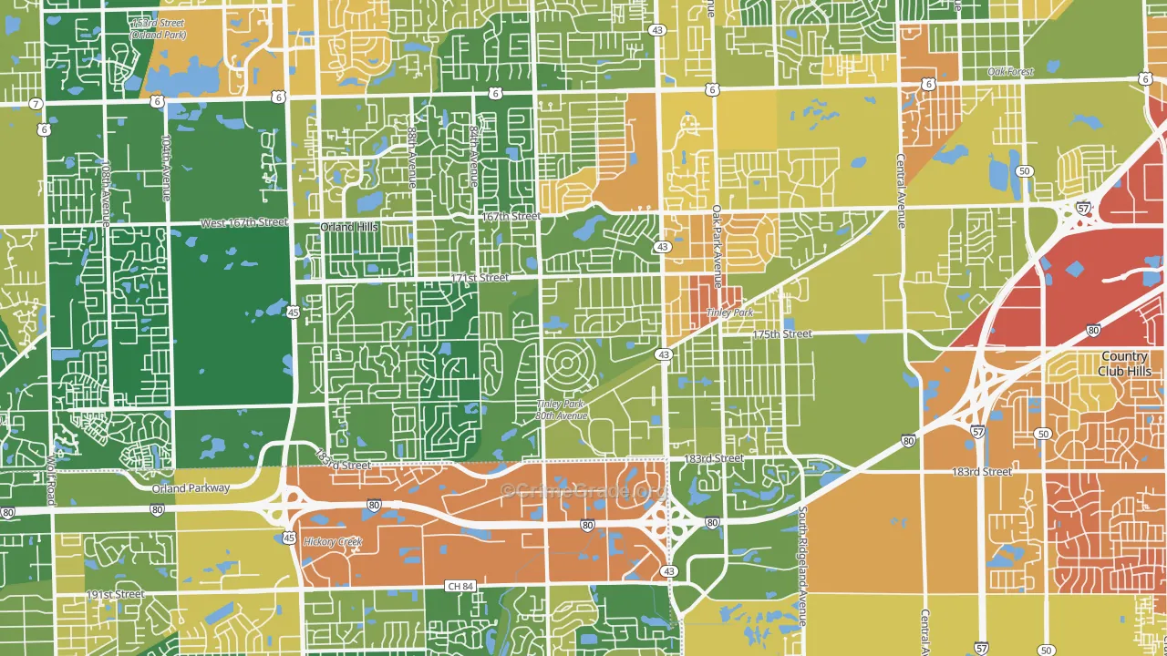 Tinley Park, IL Map of Robbery Rates