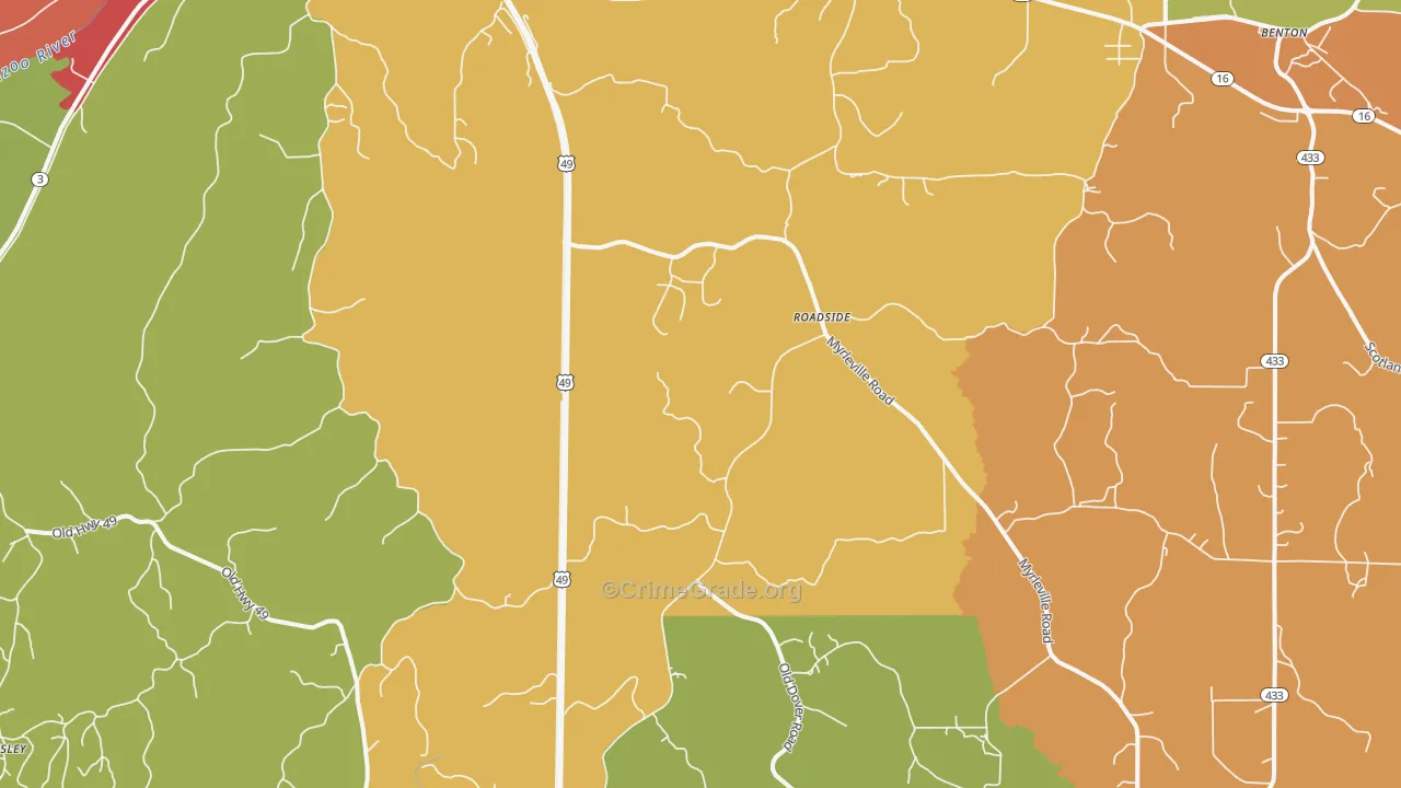 Tinsley, MS Map of Robbery Rates