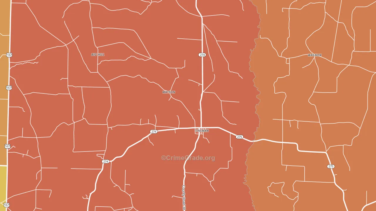 Tinsman, AR Map of Robbery Rates