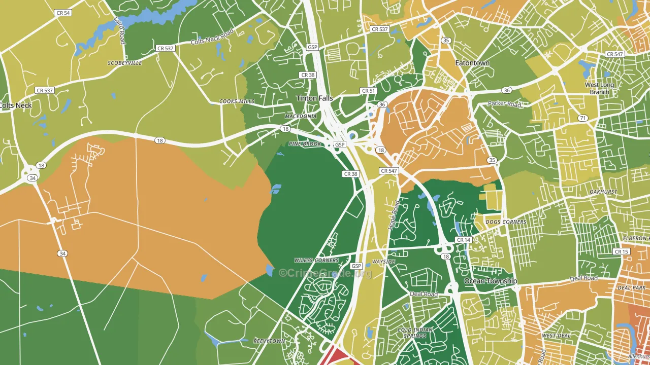 Tinton Falls, NJ Map of Robbery Rates