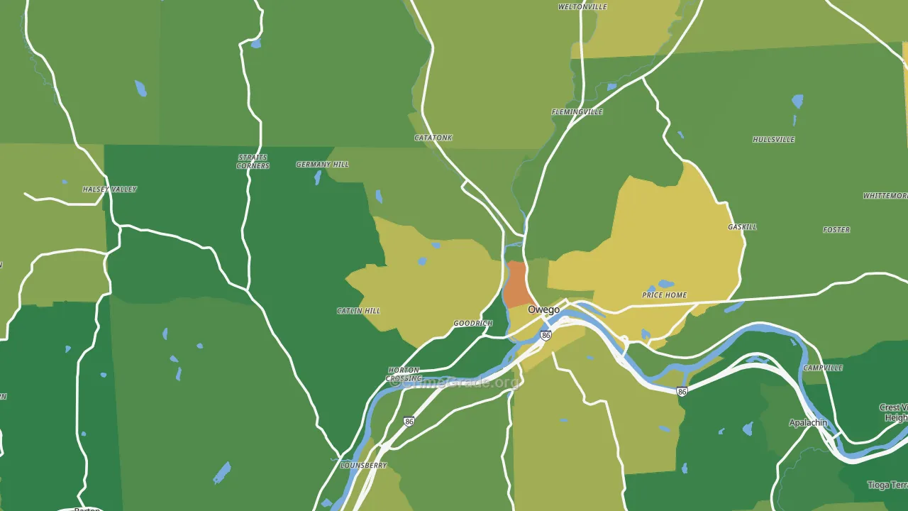 Tioga County, NY Map of Robbery Rates