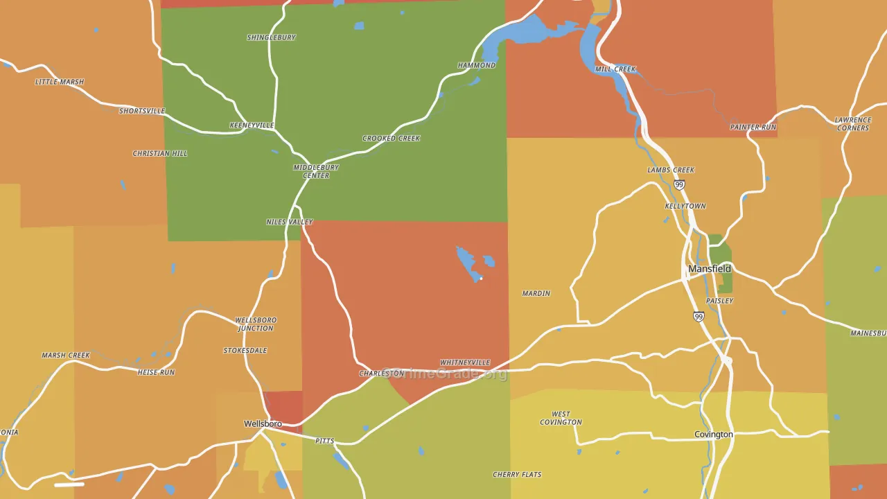 Tioga County, PA Map of Robbery Rates