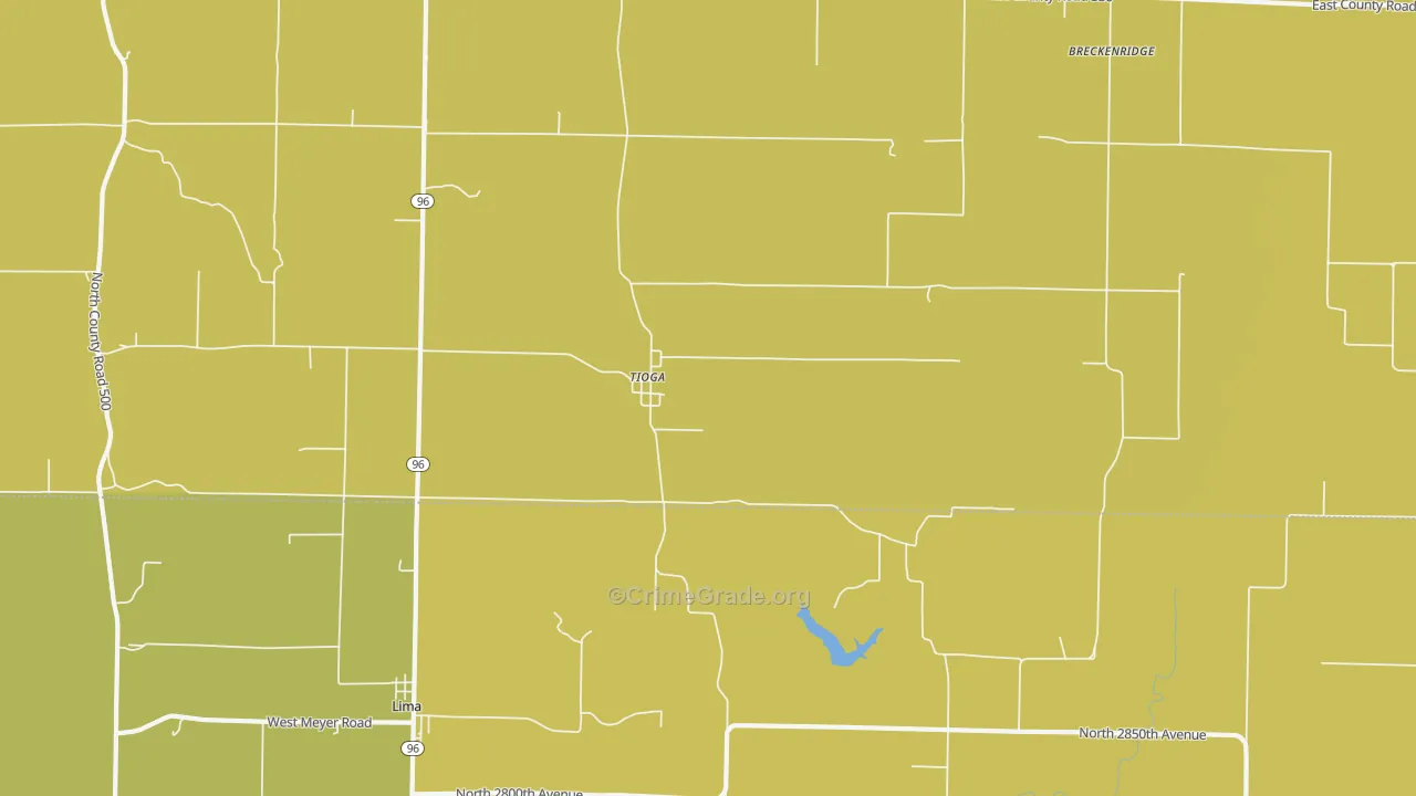 Tioga, IL Map of Robbery Rates