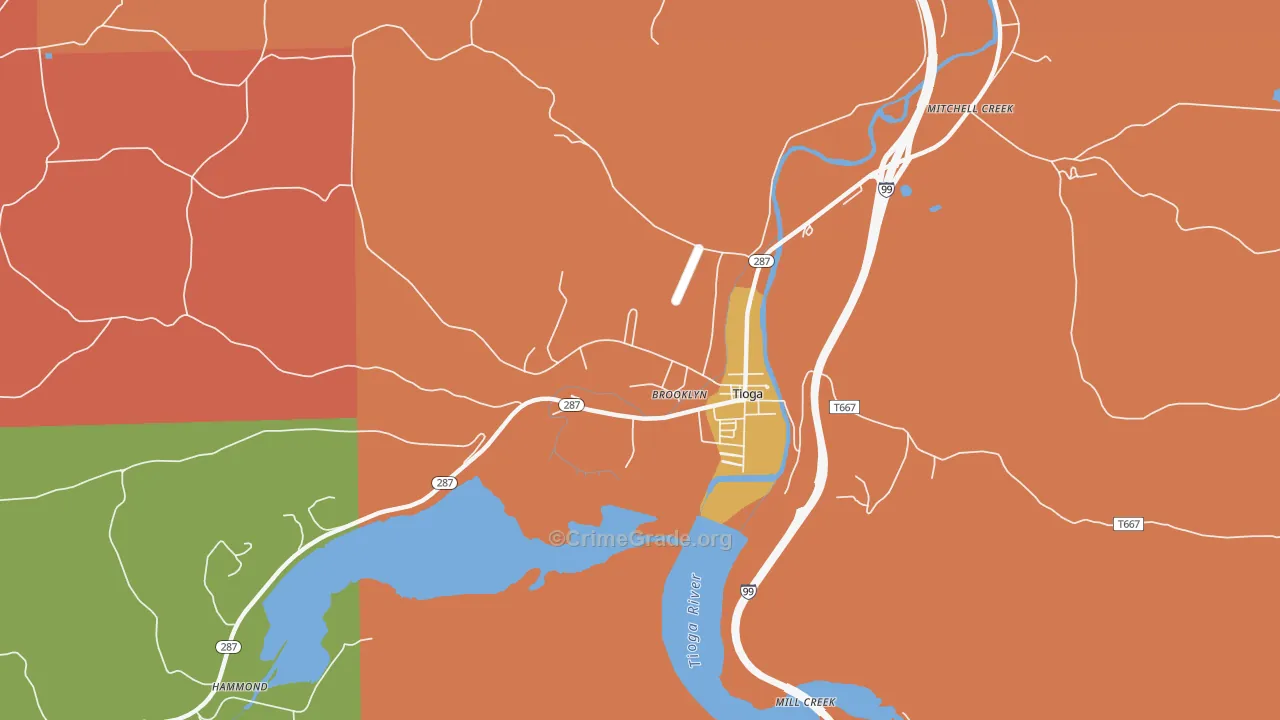 Tioga Junction, PA Map of Robbery Rates