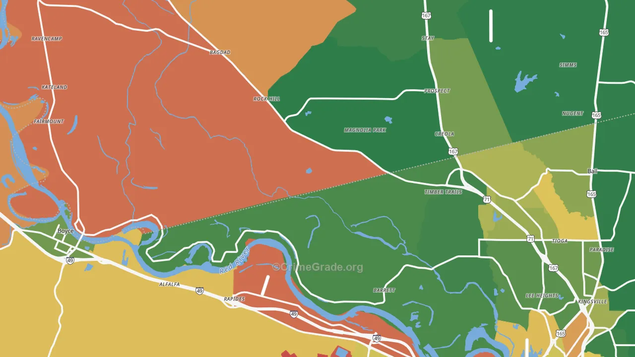 Tioga, LA Map of Robbery Rates