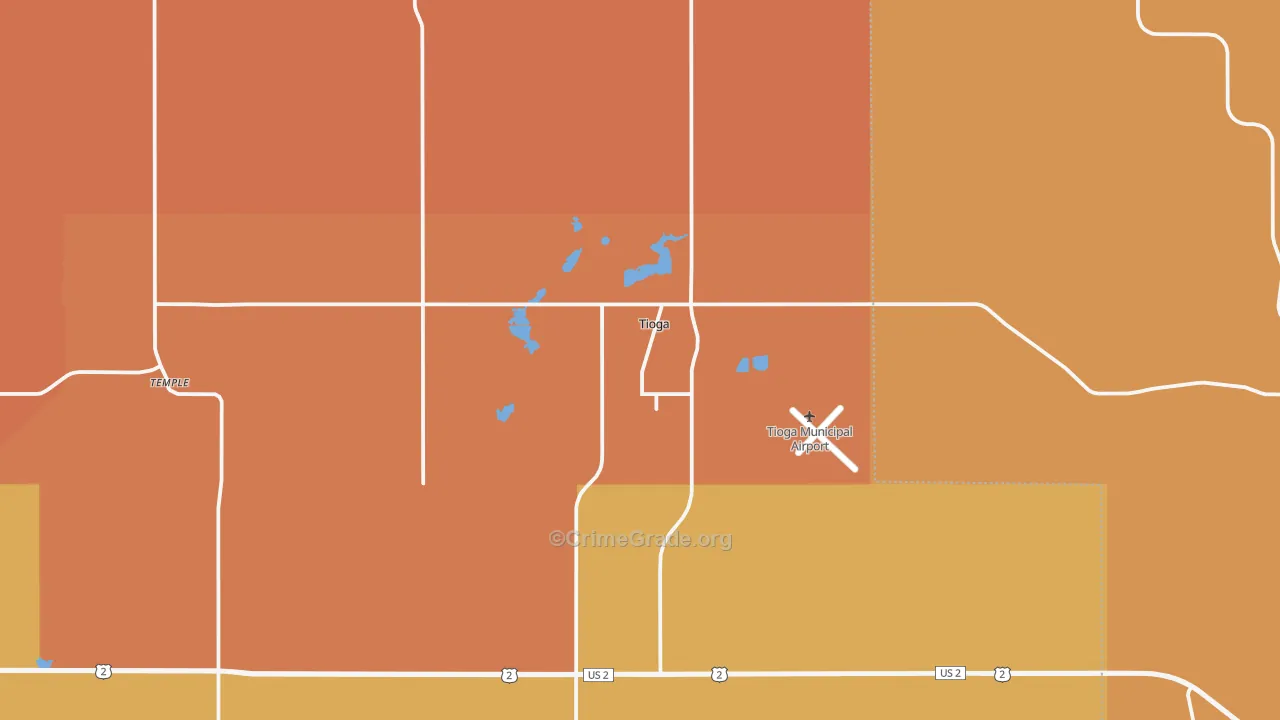 Tioga, ND Map of Robbery Rates