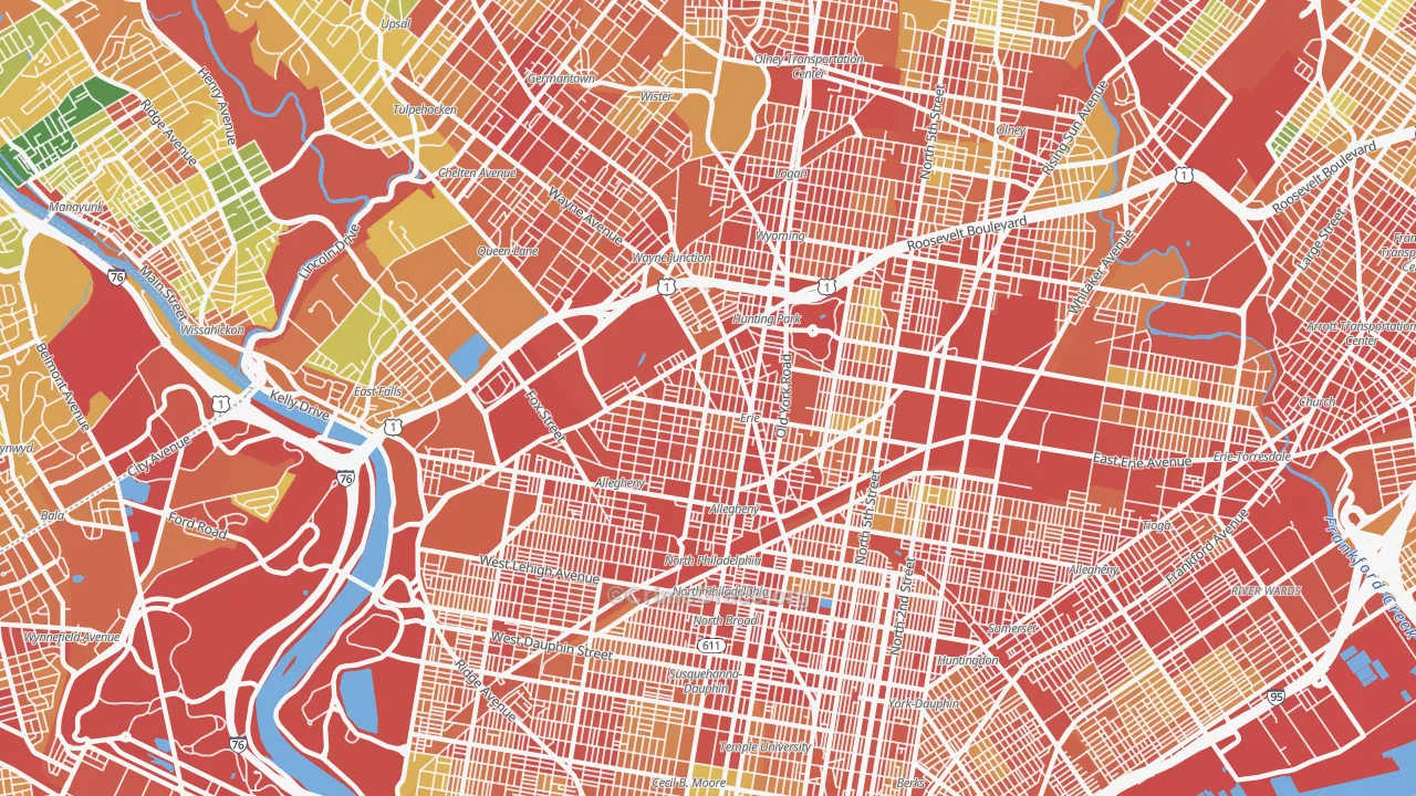 Tioga-Nicetown, Philadelphia, PA Map of Robbery Rates