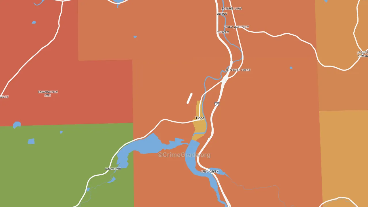Tioga, PA Map of Robbery Rates