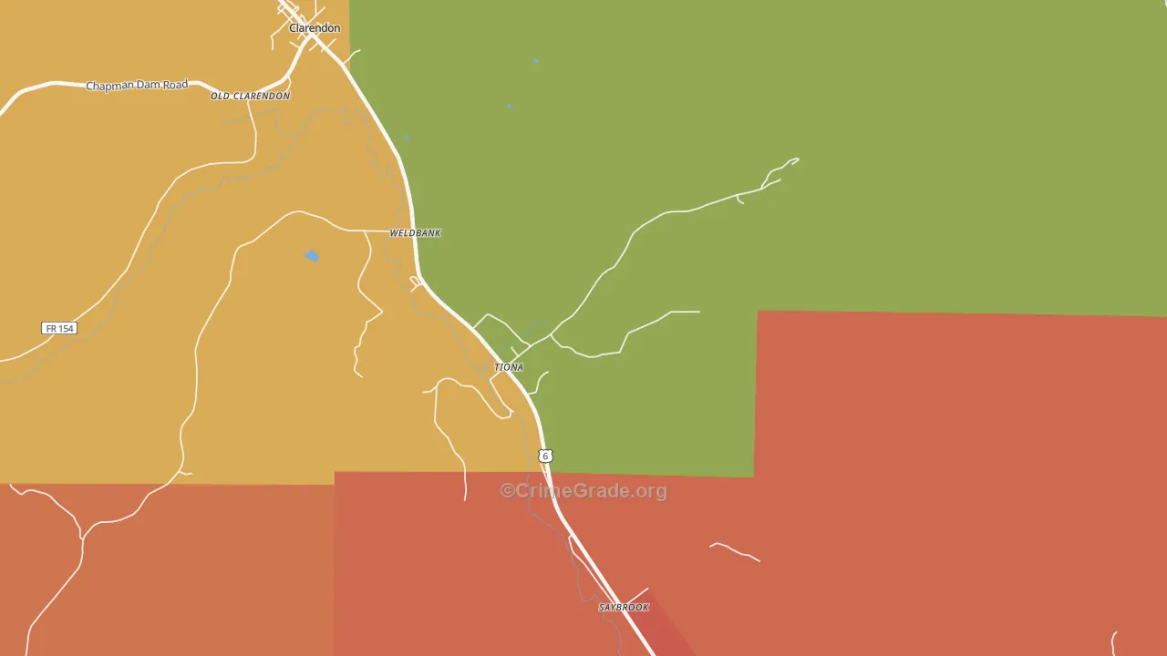 Tiona, PA Map of Robbery Rates