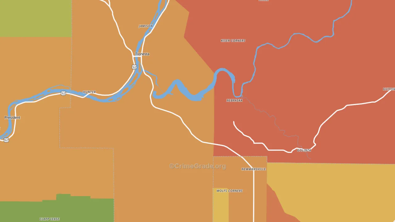 Tionesta, PA Map of Robbery Rates