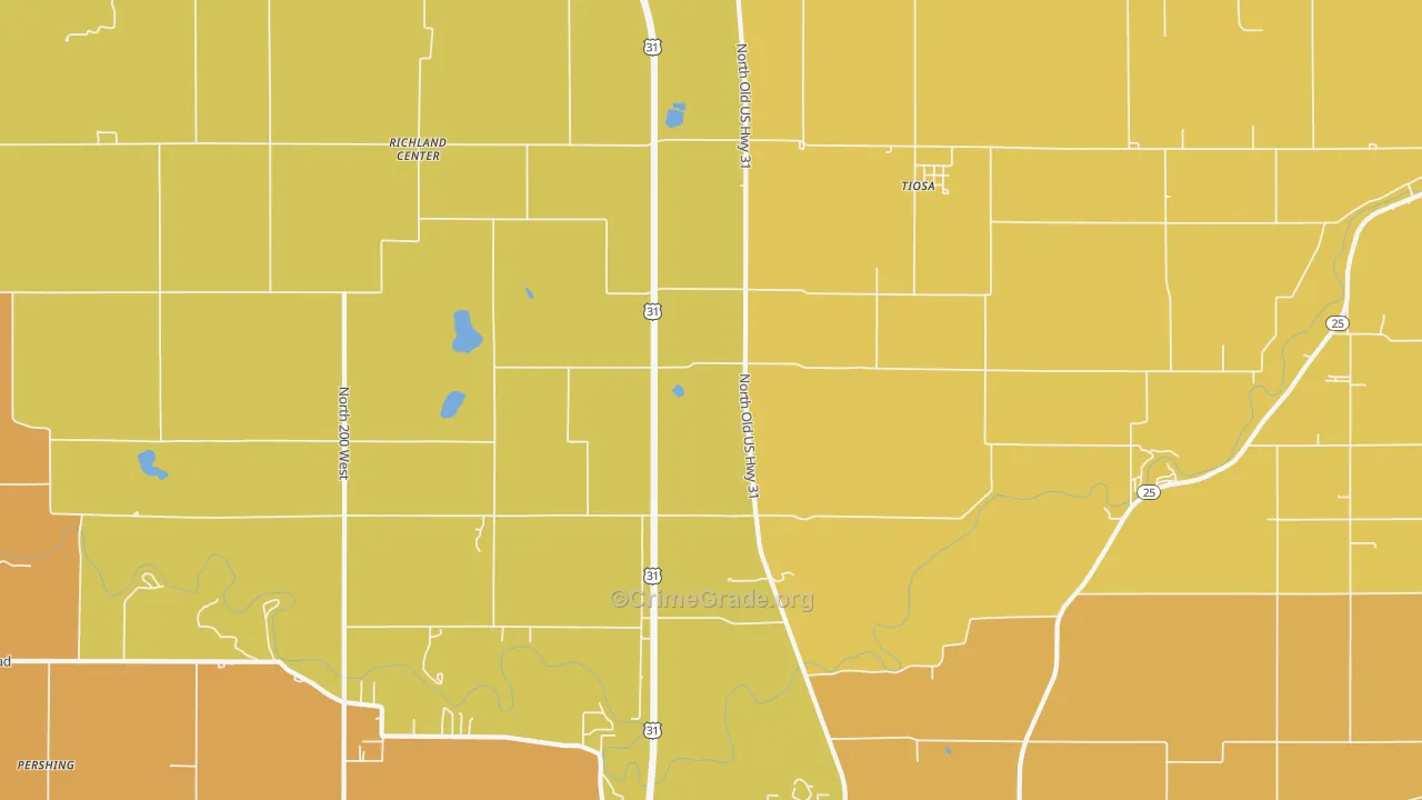 Tiosa, IN Map of Robbery Rates