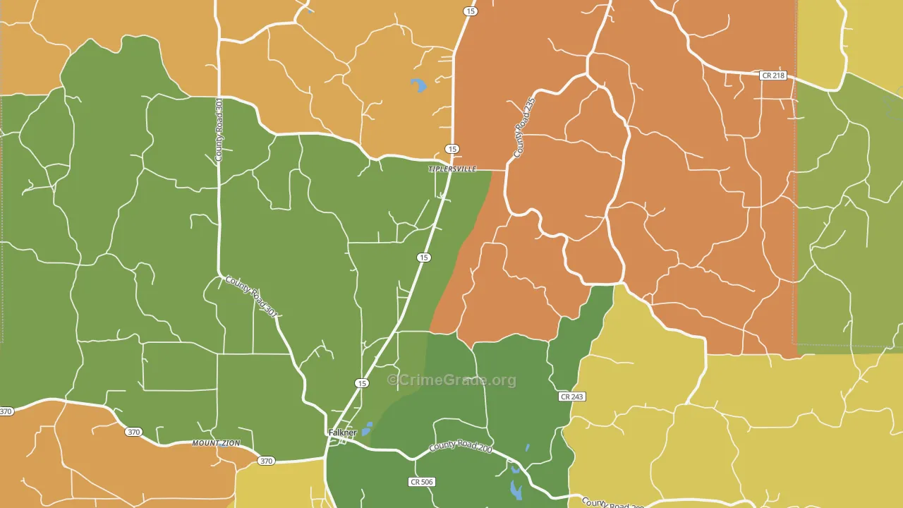Tiplersville, MS Map of Robbery Rates