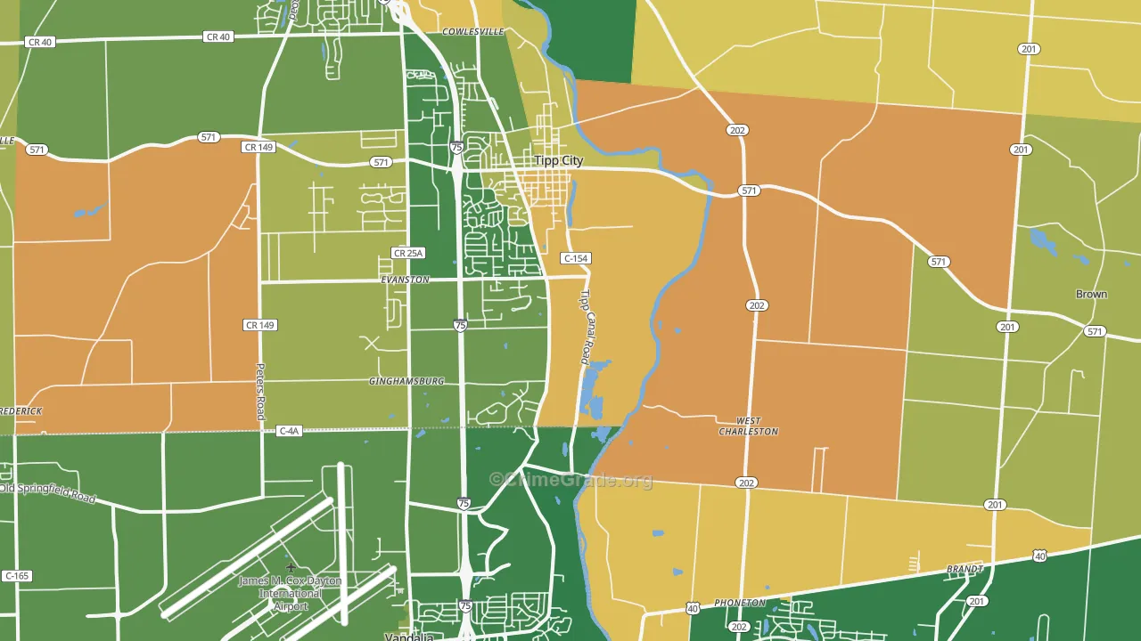 Tipp City, OH Map of Robbery Rates