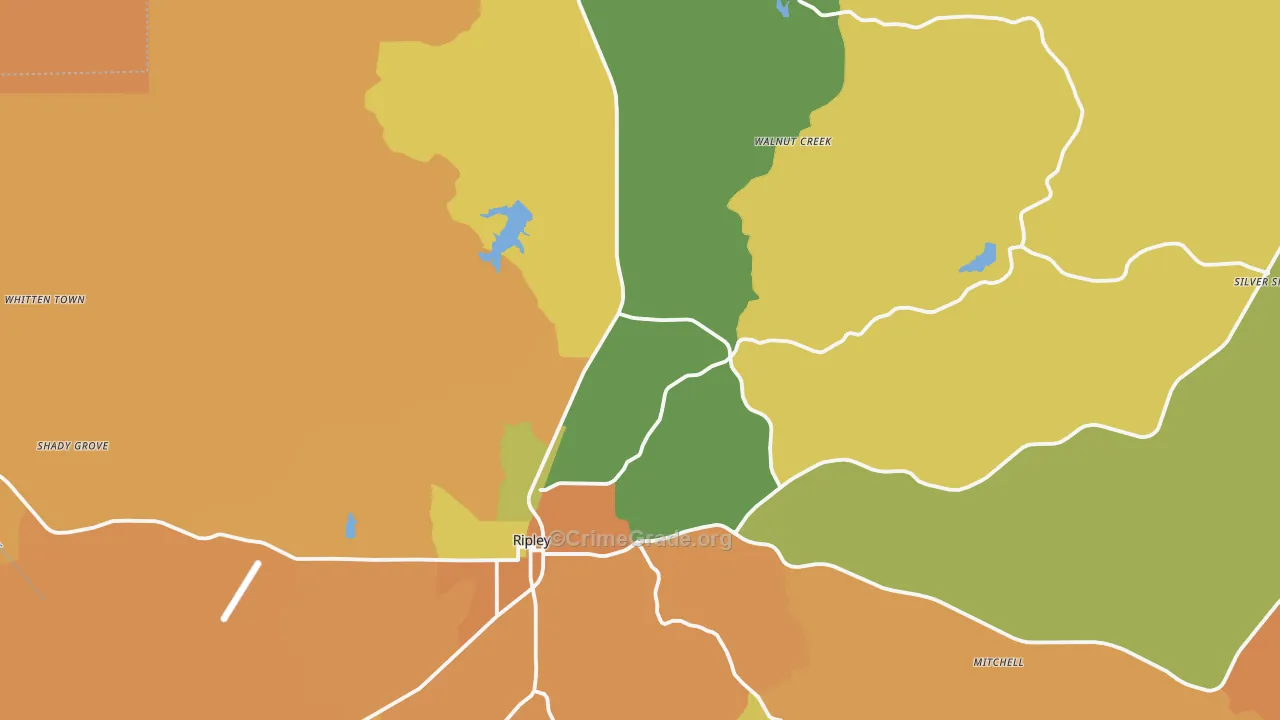 Tippah County, MS Map of Robbery Rates