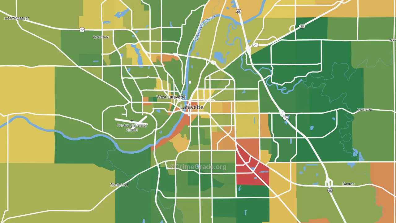 Tippecanoe County, IN Map of Robbery Rates