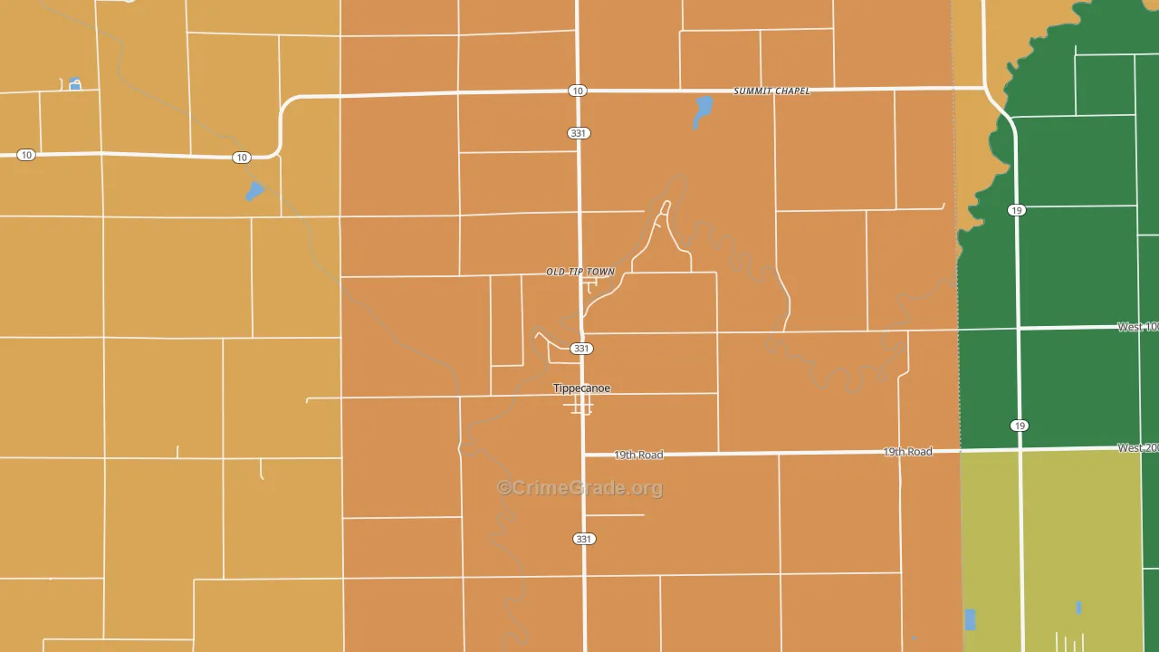 Tippecanoe, IN Map of Robbery Rates