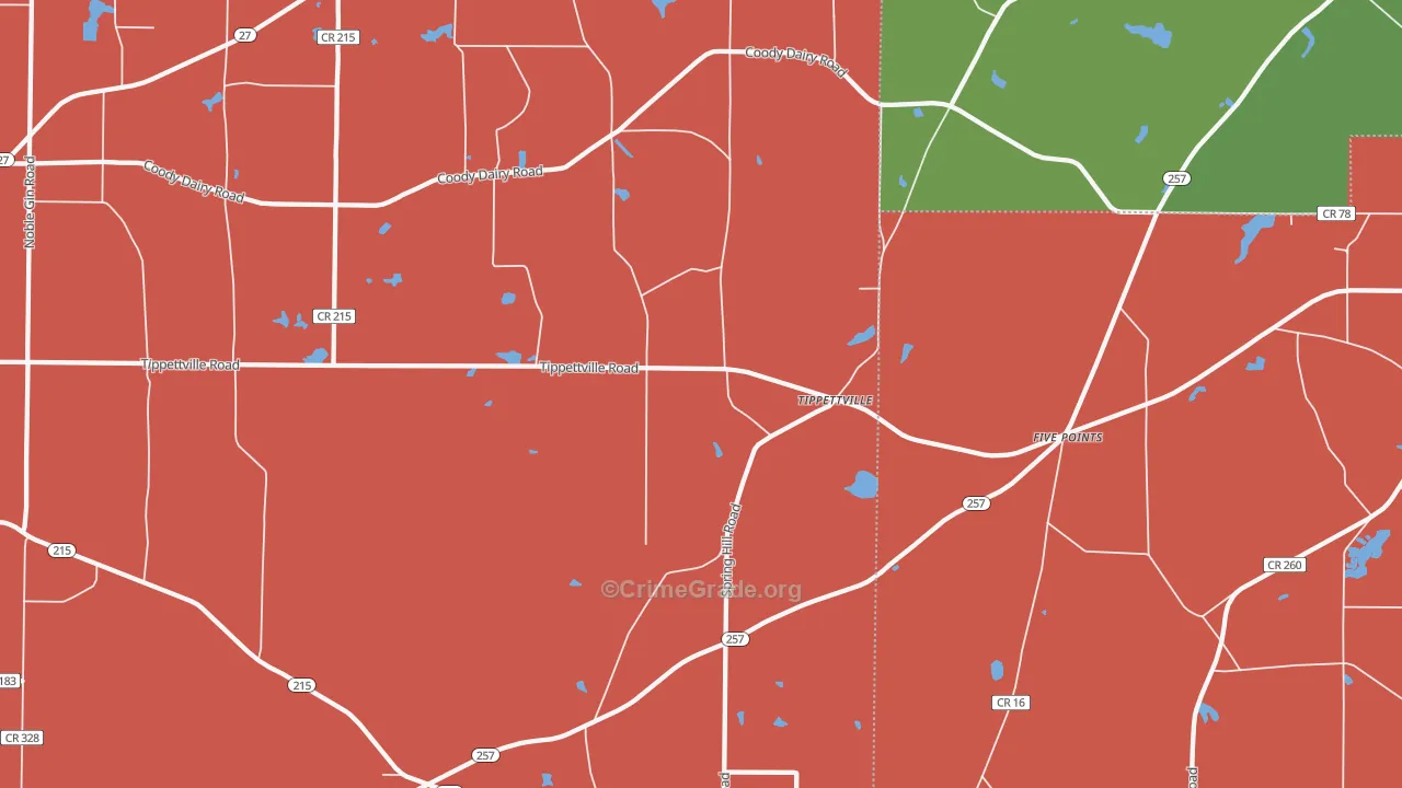 Tippettville, GA Map of Robbery Rates