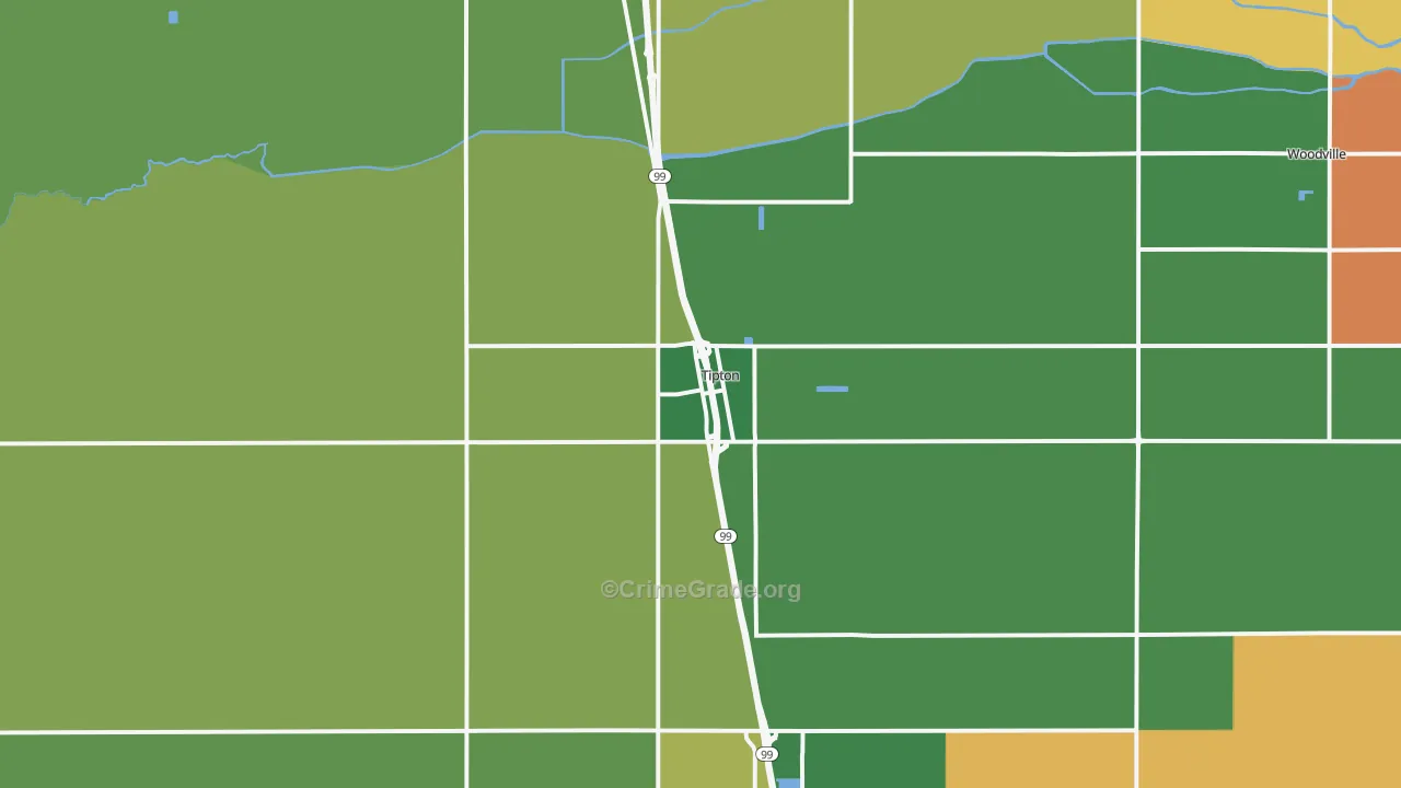 Tipton, CA Map of Robbery Rates