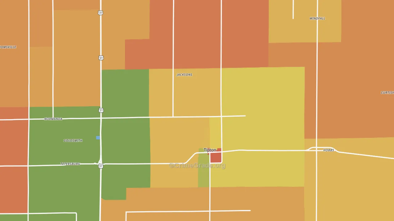Tipton County, IN Map of Robbery Rates
