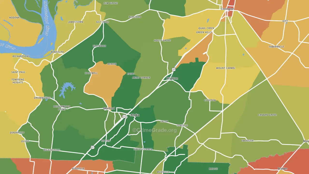 Tipton County, TN Map of Robbery Rates