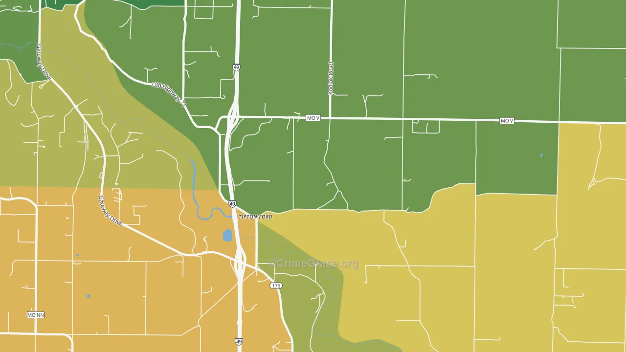 Tipton Ford, MO Map of Robbery Rates