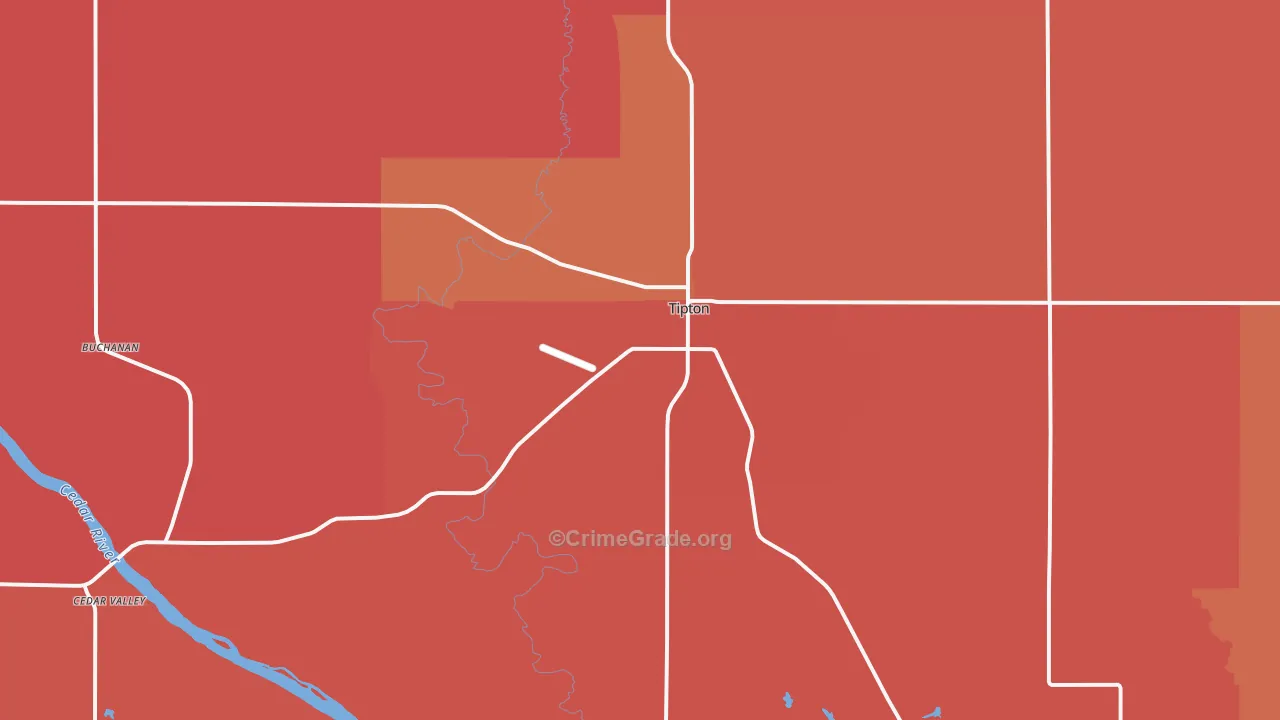Tipton, IA Map of Robbery Rates