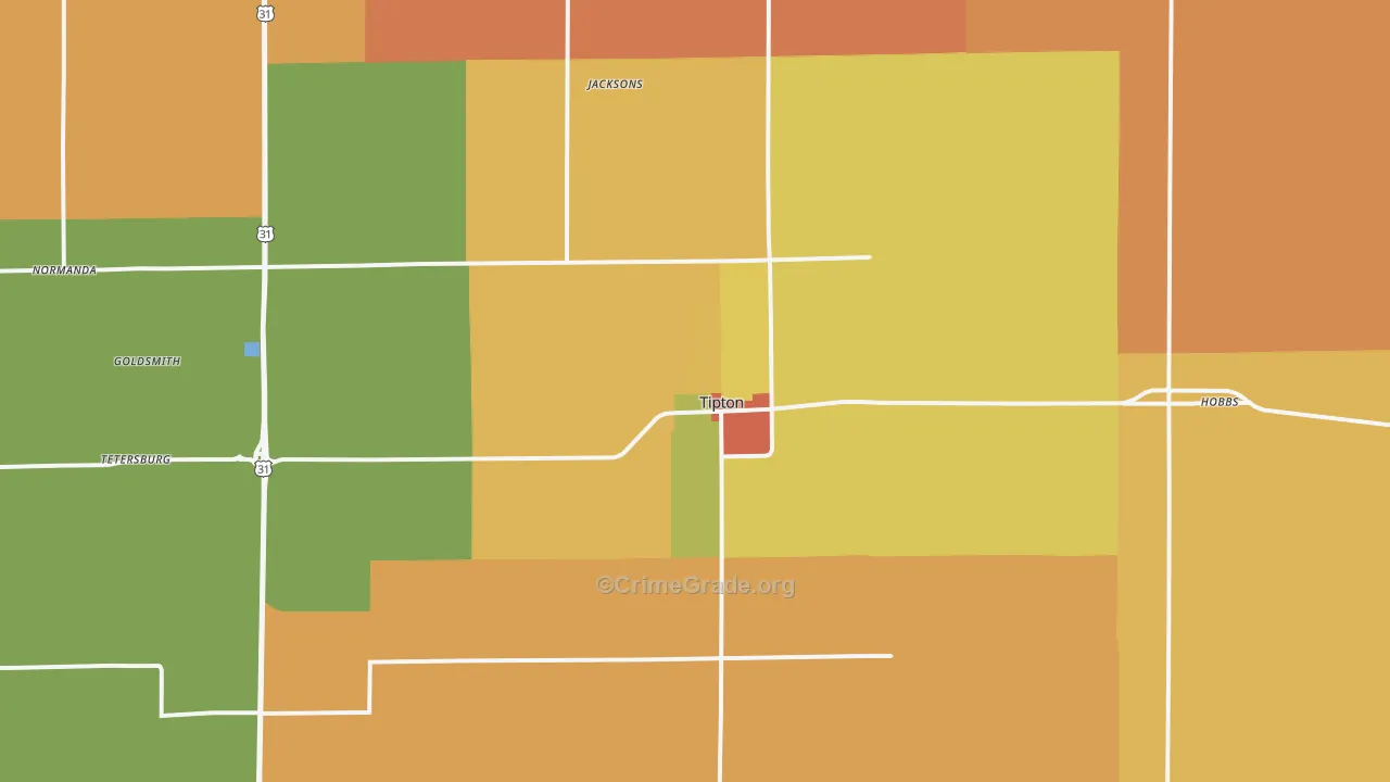 Tipton, IN Map of Robbery Rates