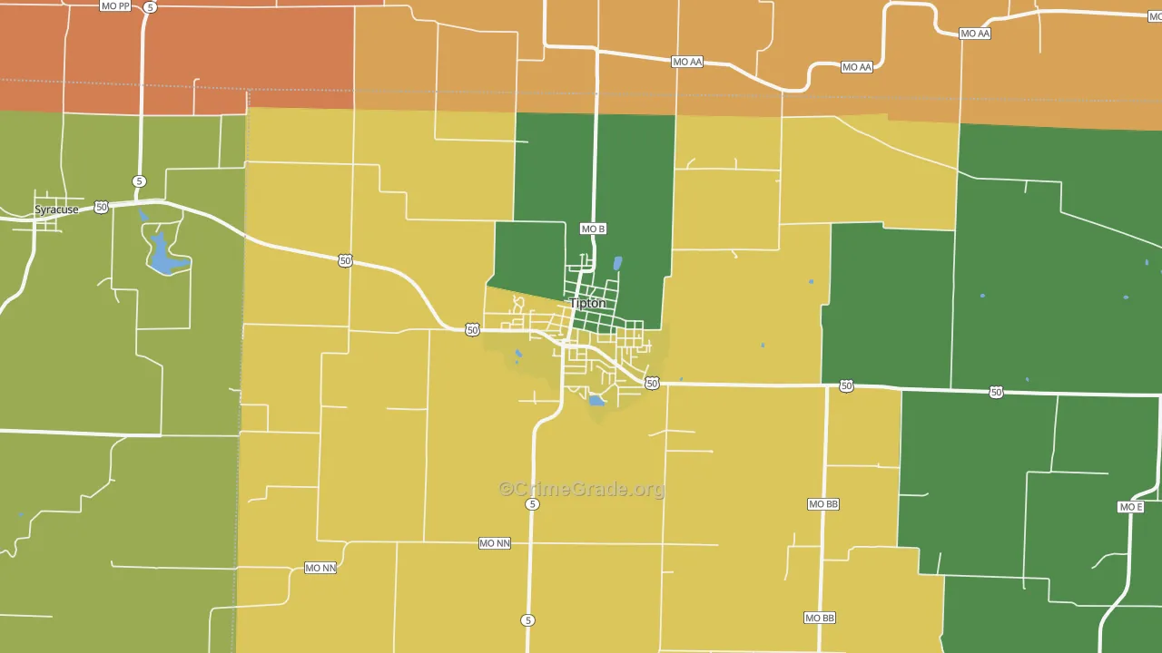 Tipton, MO Map of Robbery Rates