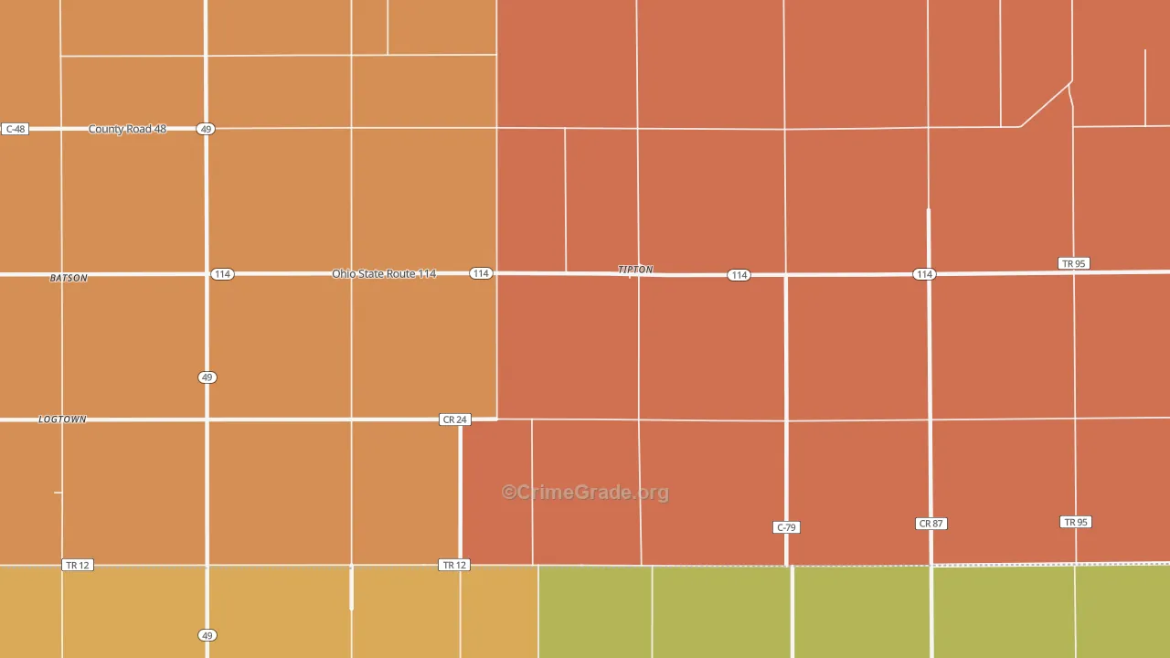 Tipton, OH Map of Robbery Rates