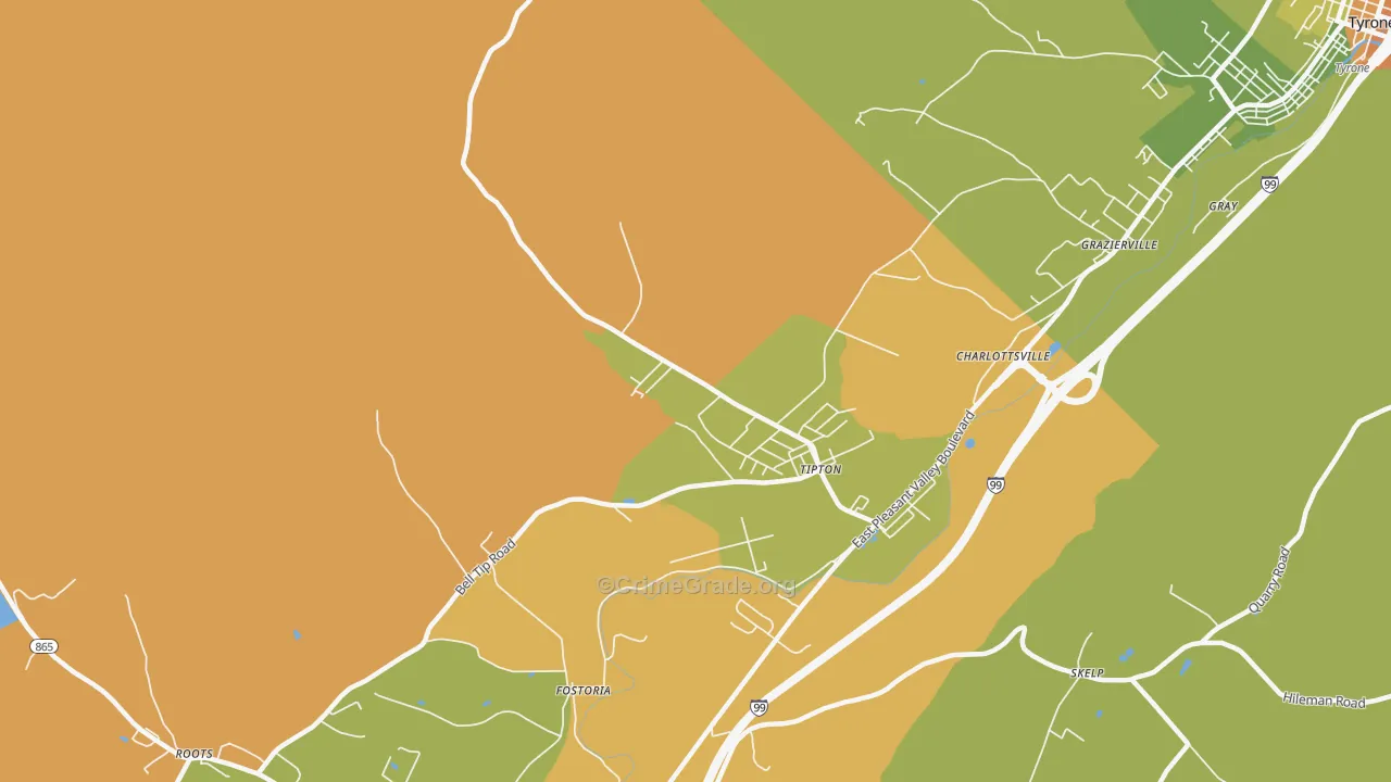 Tipton, PA Map of Robbery Rates