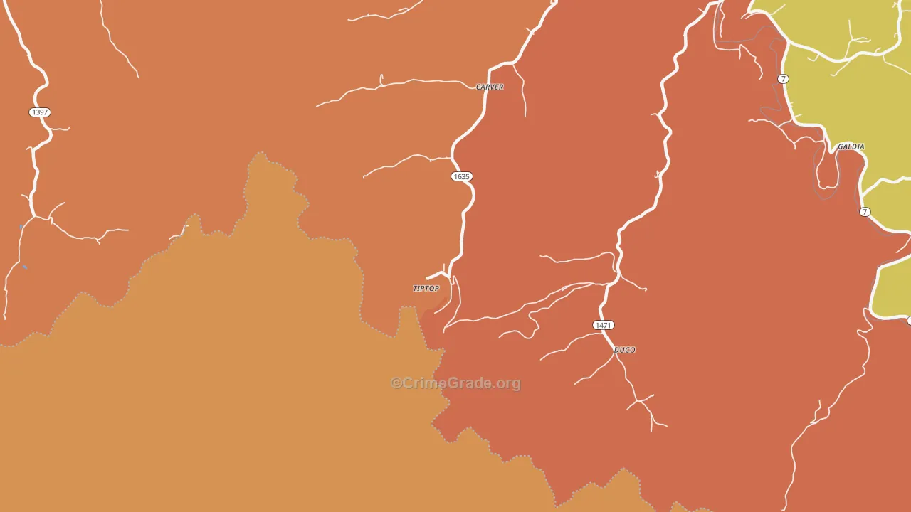 Tiptop, KY Map of Robbery Rates