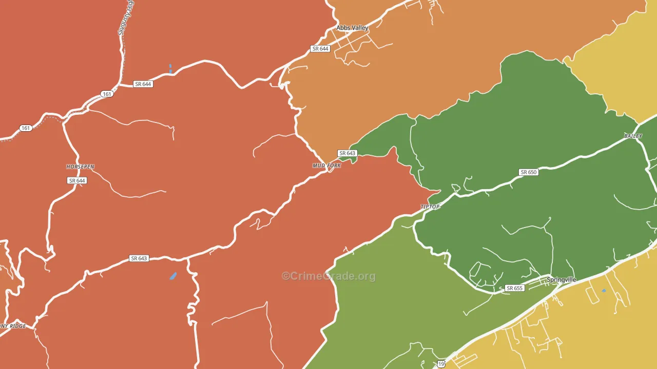 Tiptop, VA Map of Robbery Rates
