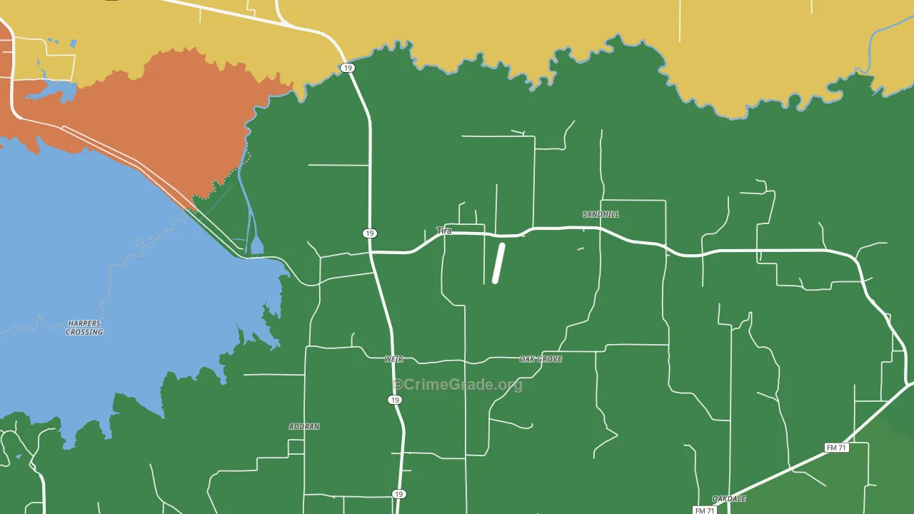 Tira, TX Map of Robbery Rates