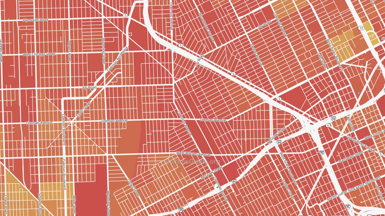 Tireman, Detroit, MI Map of Robbery Rates