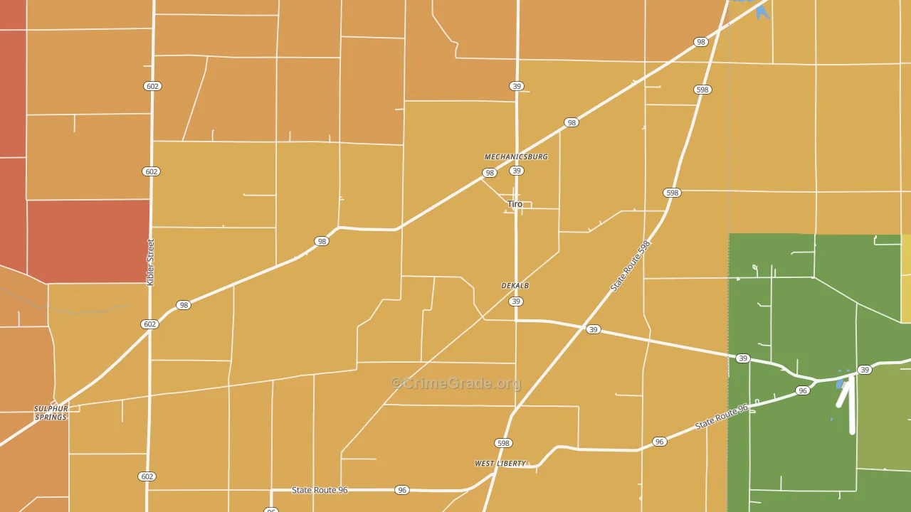 Tiro, OH Map of Robbery Rates