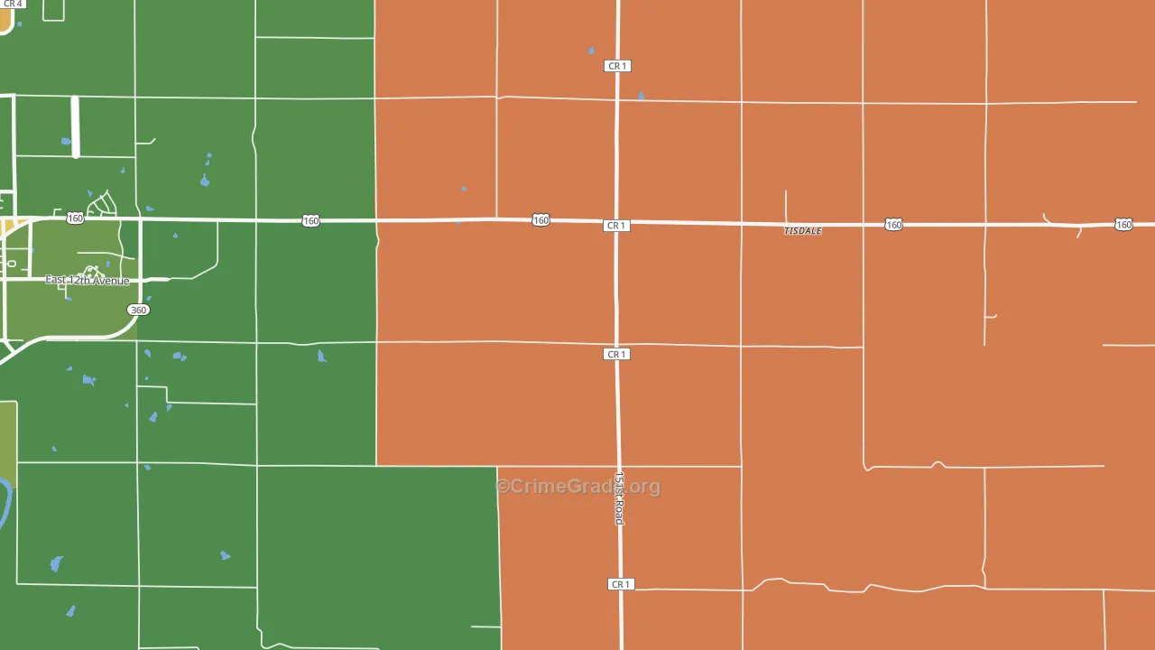 Tisdale, KS Map of Robbery Rates
