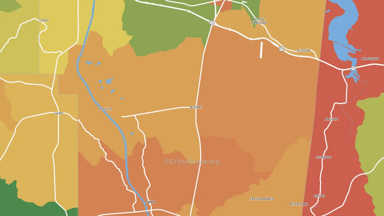 Tishomingo County, MS Map of Robbery Rates