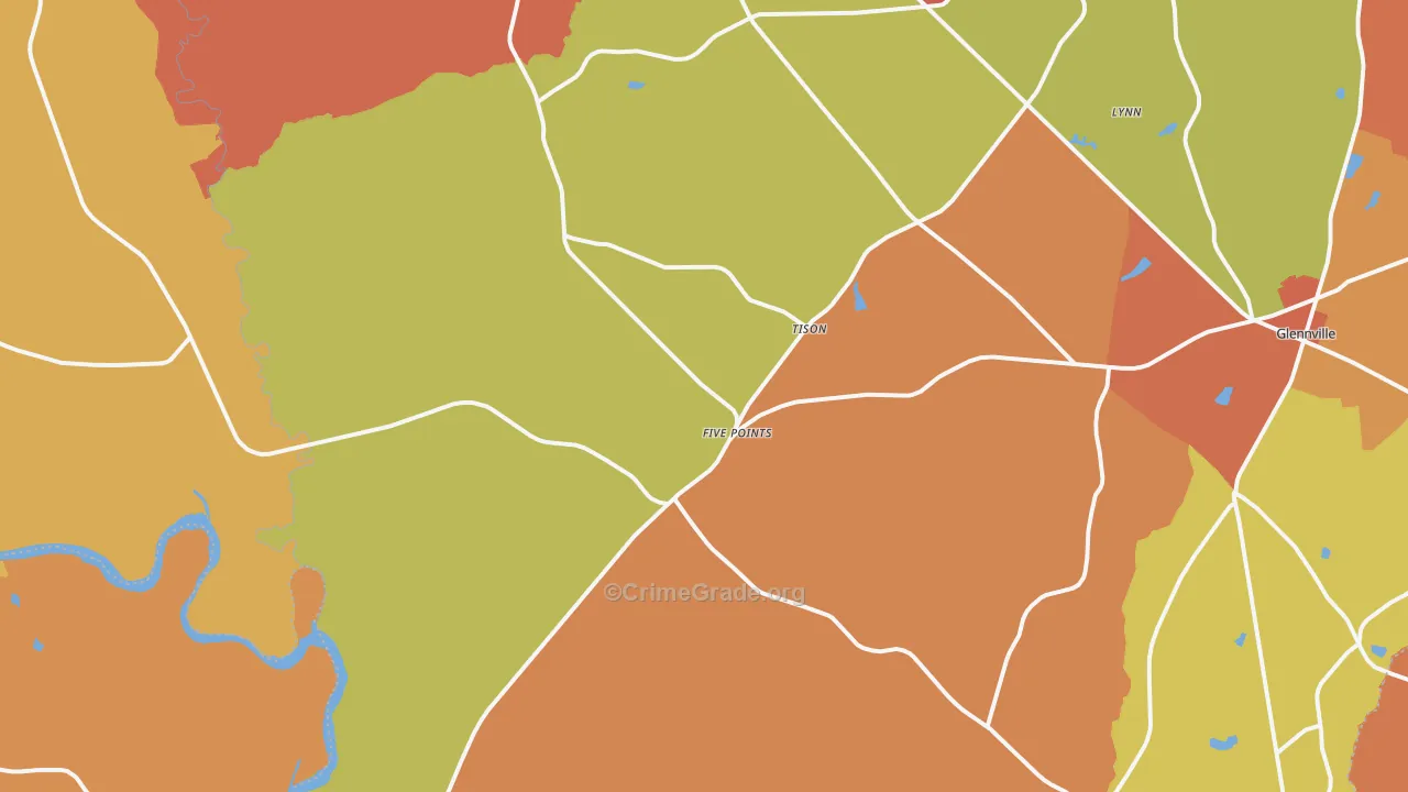 Tison, GA Map of Robbery Rates