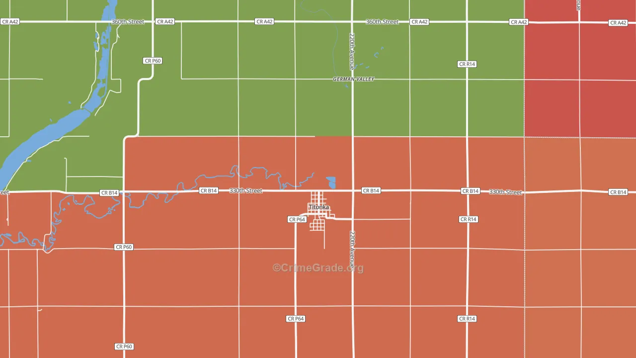 Titonka, IA Map of Robbery Rates