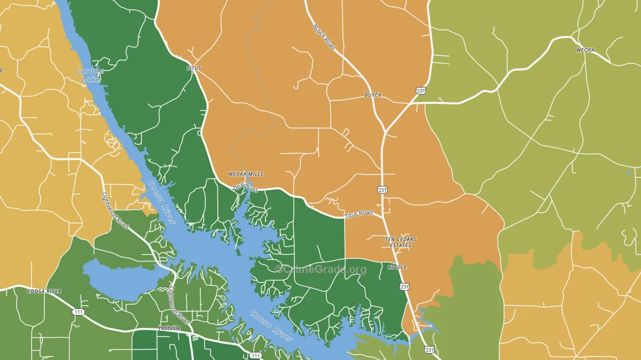 Titus, AL Map of Robbery Rates