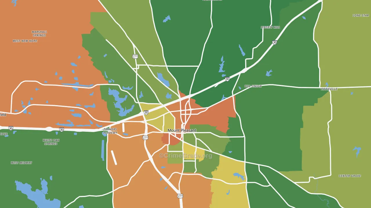 Titus County, TX Map of Robbery Rates