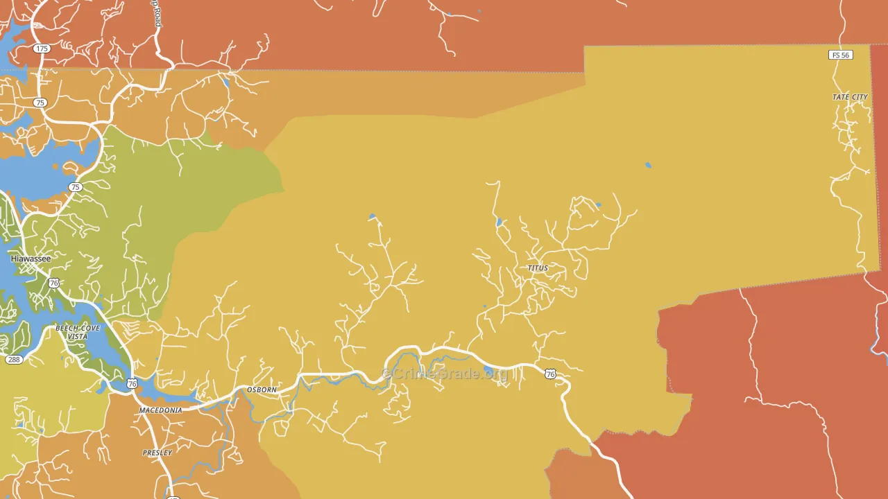 Titus, GA Map of Robbery Rates