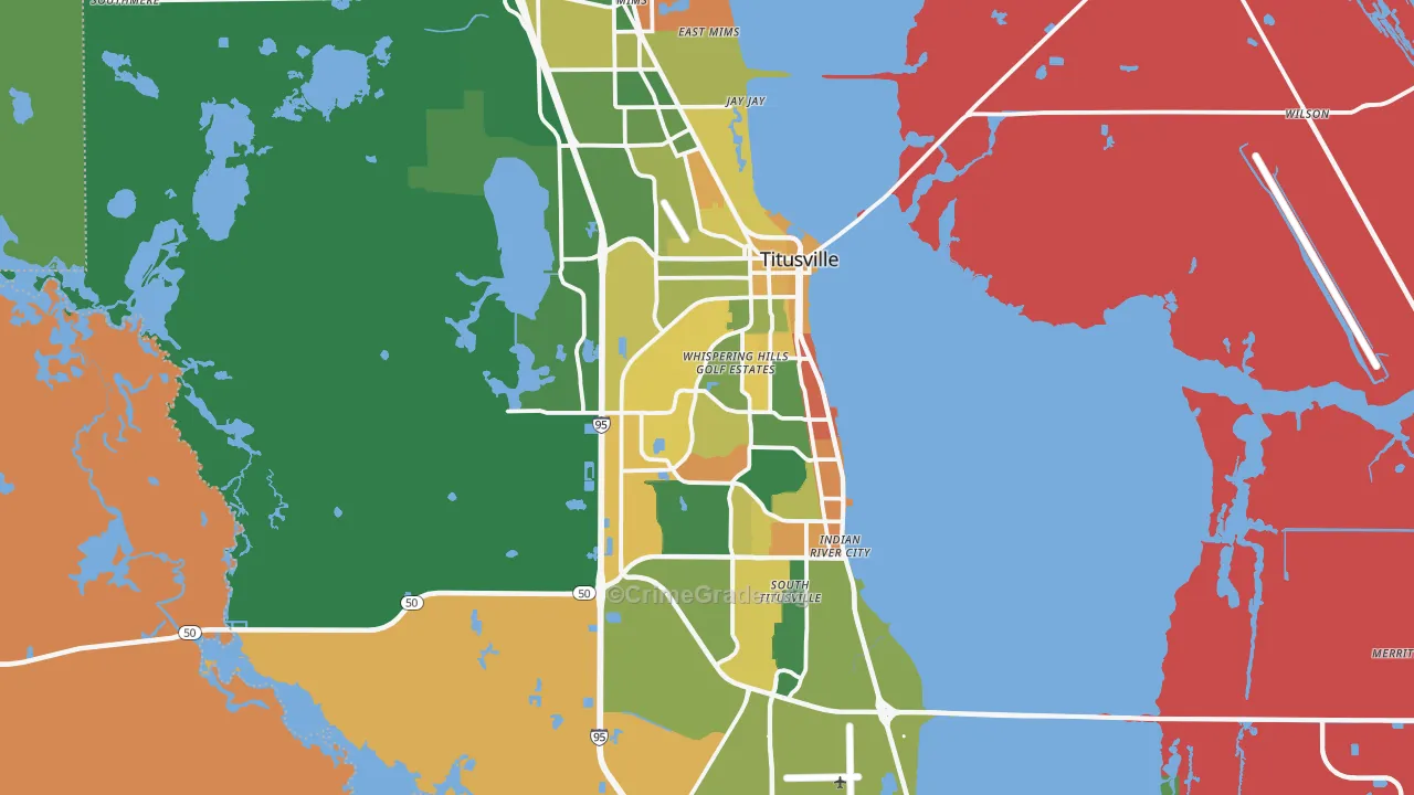 Titusville, FL Map of Robbery Rates
