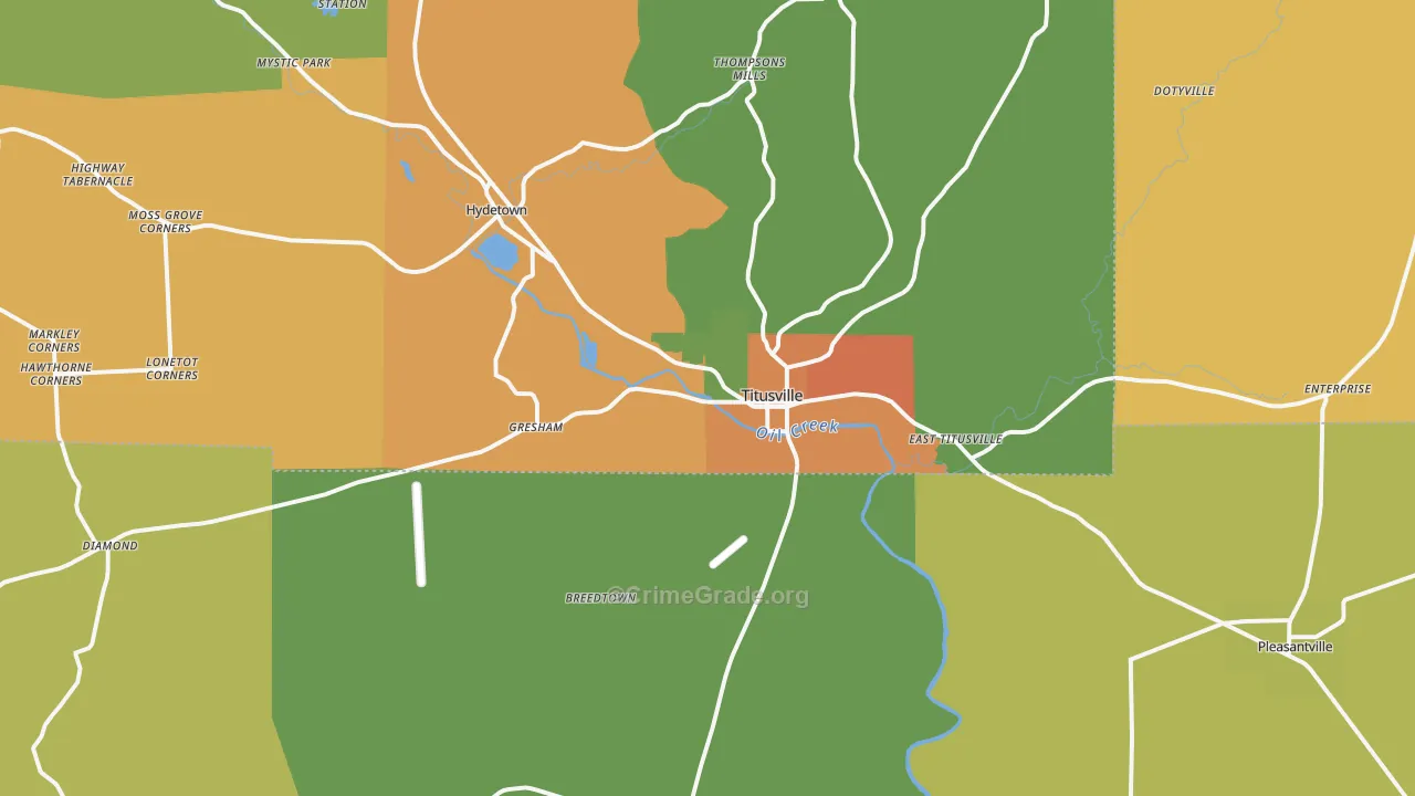 Titusville, PA Map of Robbery Rates