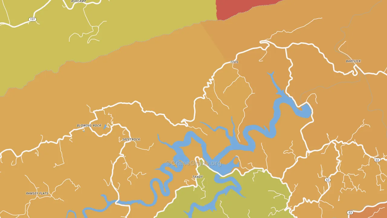 Tivis, VA Map of Robbery Rates