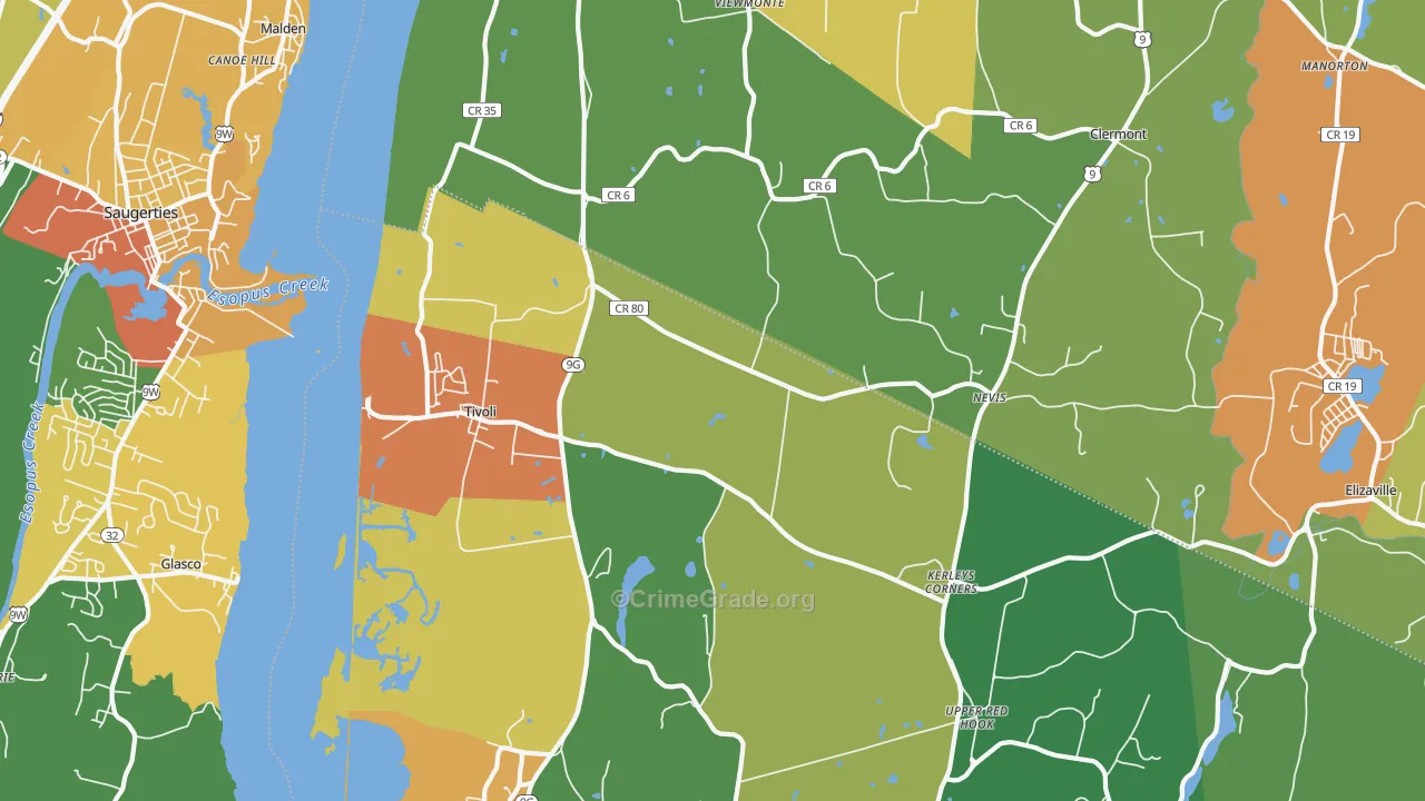 Tivoli, NY Map of Robbery Rates